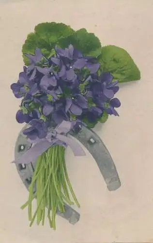 PC45605 alte Postkarte. Blumen und Hufeisen. 1920