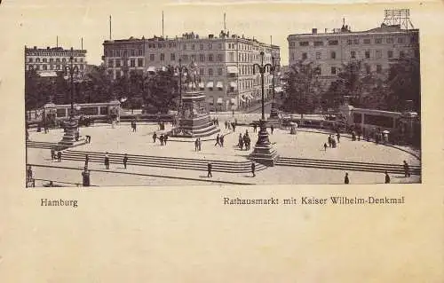 PC46352 Hamburg. Rathausmarkt mit Kaiser Wilhelm Denkmal. B. Hopkins