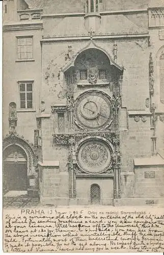 PC46950 Praha. Orloj na Radnici Staromestske. 1905. B. Hopkins