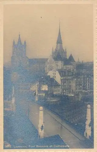 PC46400 Lausanne. Bessierbrücke und Kathedrale. Fototypie. B. Hopkins