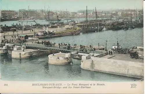 PC47174 Boulogne sur Mer. Marguettenbrücke und der Innere Hafen. Neurdein. Nr. 314