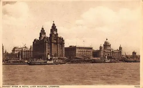 PC00109 Mersey River. Royal Liver Building. Liverpool. Photochrom Co