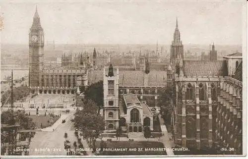 PC01282 London. Vogelperspektive. Häuser des Parlaments. Margaretenkirche