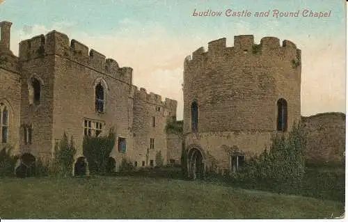 PC01826 Ludlow Castle und runde Kapelle. Valentinstag. 1910