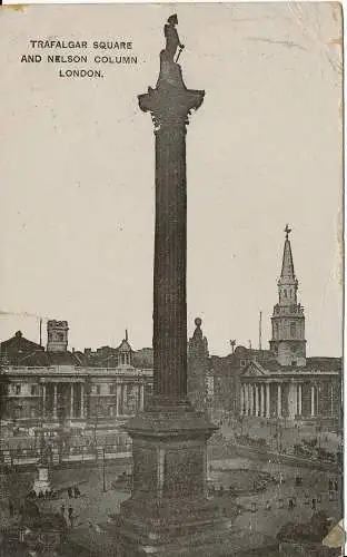 PC01300 Trafalgar Square. Nelson-Säule. 1908. Auto Foto Serie