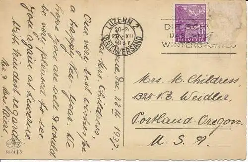 PC03208 Grüße. Neujahr. Luzerner Poststempel 1937. RP