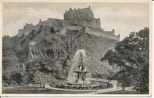 PC02734 Edinburgh Castle und Rossbrunnen. Valentine 3394. 1947