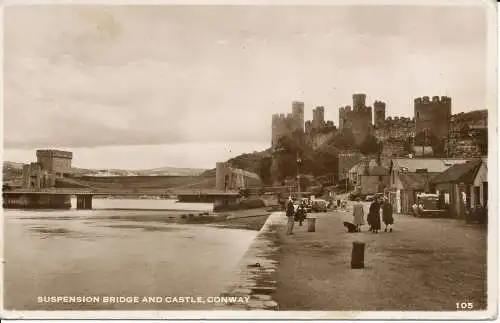 PC03633 Hängebrücke und Burg. Conway. 1953. RP