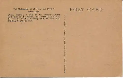 PC03330 Kathedrale St. Johannes das Göttliche. New York. Albertype Co