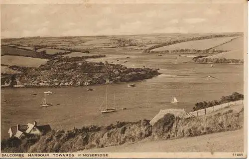 PC02237 Salcombe Harbour in Richtung Kingsbridge. Lachs. 1942