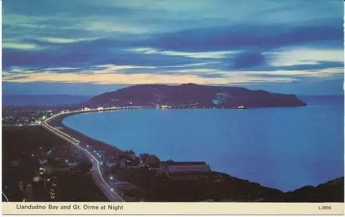 PC06146 Llandudno Bay und Gt. Orme bei Nacht. Dennis Postkarte