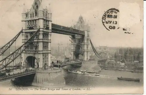 PC05751 London. Turmbrücke. Tower of London. 1908. LL 54