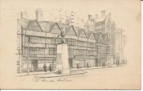 PC05777 Alte Häuser. Holborn. Skizzieren Postkarte. 1934