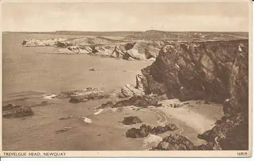 PC08383 Trevelgue-Kopf. Newquay. Lachs. Nr. 16919. RP. 1956