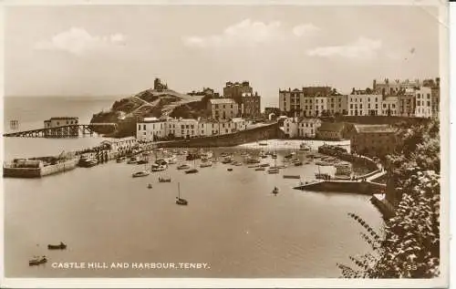 PC08244 Castle Hill and Harbour. Tenby. RP. 1956