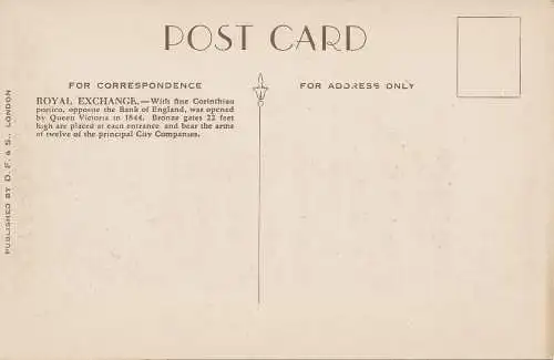 PC08419 The Royal Exchange. London. D. F. und S