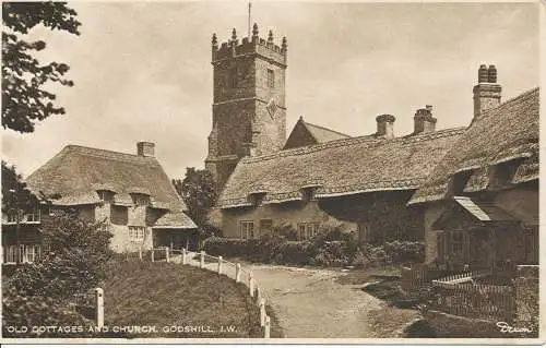 PC08435 Alte Hütten und Kirche. Godshill. I.W. Arthur Dixon