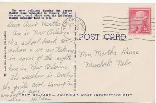 PC11209 Neuer französischer Markt. New Orleans. La. Original Curteich. 1957