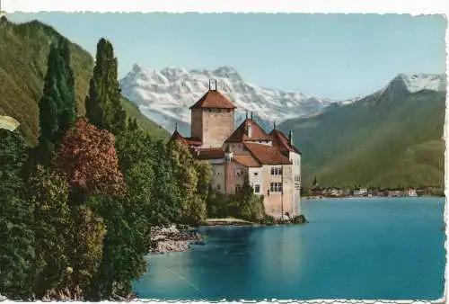 PC11305 Chateau de Chillon in Montreux und Dent du Midi. Wehrli A. G. Zürich