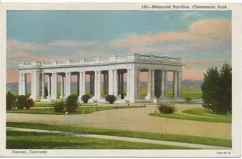 PC11160 Memorial Pavilion. Cheeseman Park. Denver. Colorado. Sanborn Souvenir. 1