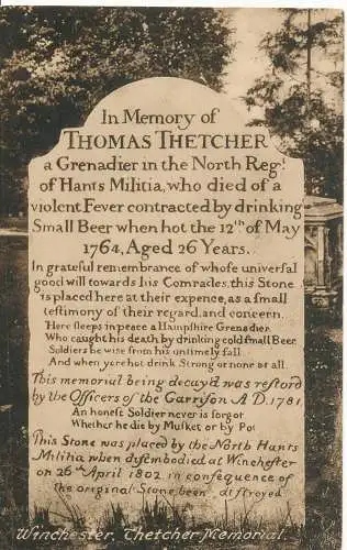 PC09468 Winchester. Thetcher Memorial. Frith. Nr. 55866