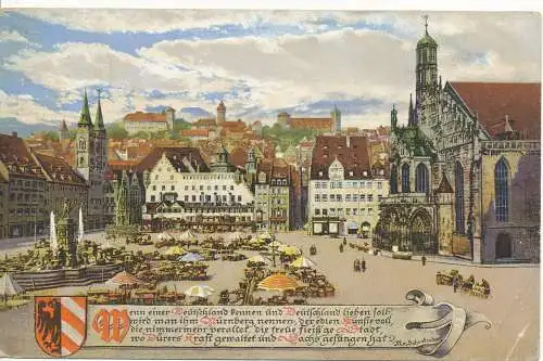 PC09503 Nürnberg. Marktplatz mit Burgtanorama. Franz Stogner. Nr. 476. 1929