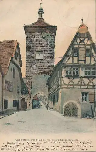 PC08922 Siebersturm mit Blick in die Untere Schmiedstraße. Rothenburg. Reinicke