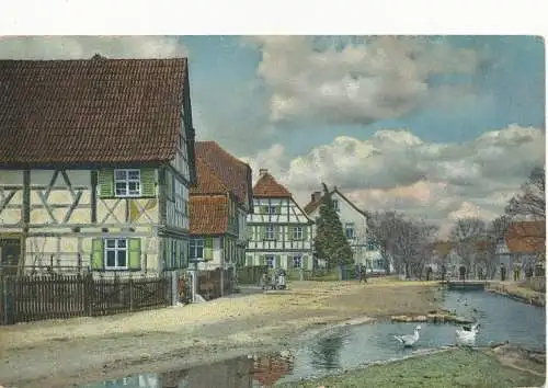 PC10450 altes Gemälde. Dorf. Photochromie