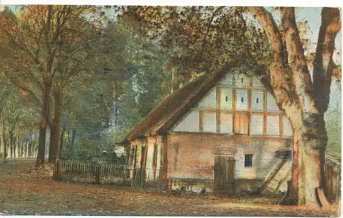 PC09752 altes Gemälde. Haus in der Nähe der Straße. 1909