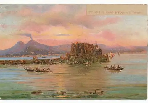 PC10490 Neapel mit Castel dell Ovo und dem Vesuv. 1918