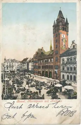 PC10595 Basel. Marktplatz mit Rathaus. Bemaßung. Nr. 17721. 1904