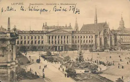 PC12368 Leipzig. Augustusplatz. Universität u. Menderbrunnen. 1926. B. Hopkins