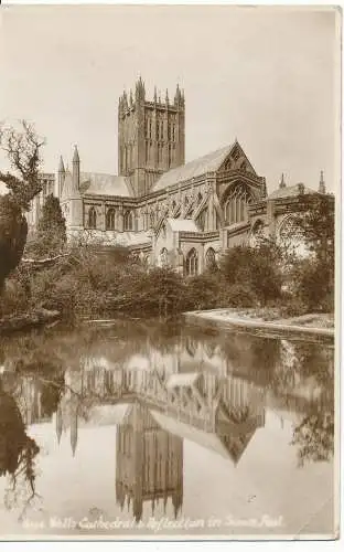 PC13381 Brunnen Kathedrale und Reflexion im Schwanenbecken. E.A. Sweetman. RP. 1958