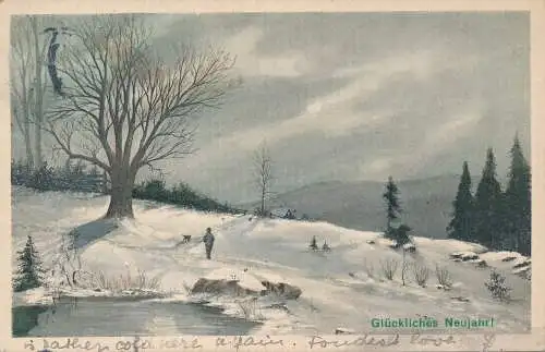 PC12188 Gluckliches Neujahr. Winterszene. 1912. B. Hopkins