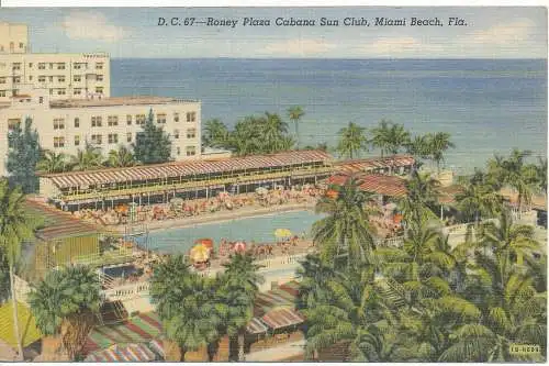 PC12223 Roney Plaza Cabana Sun Club. Miami Beach. Fla. Dade County. Art Colorton