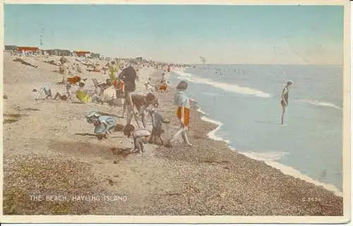 PC14171 Der Strand. Hayling Island. Valentinstag. Carbofarbe. Nr. G.3454. 1953