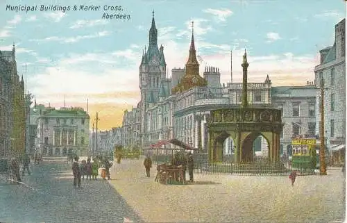 PC13907 Stadtgebäude und Marktkreuz. Aberdeen. 1905