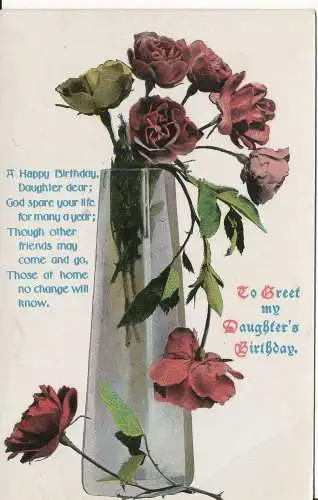 PC14181 zum Geburtstag meiner Töchter. Rosen in Vase. Nr. R554