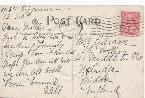 PC13190 Kommen Sie zurück zu Erin. St. Patrick. 1908