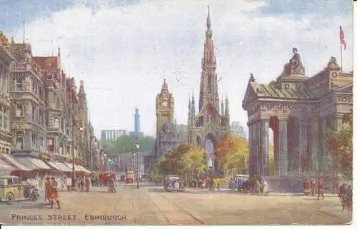 PC13934 Princes Street. Edinburgh. Valentinstag. Kunstfarbe. 1950