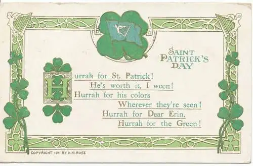 PC13118 Saint Patricks Day. H.M. Rose. 1911