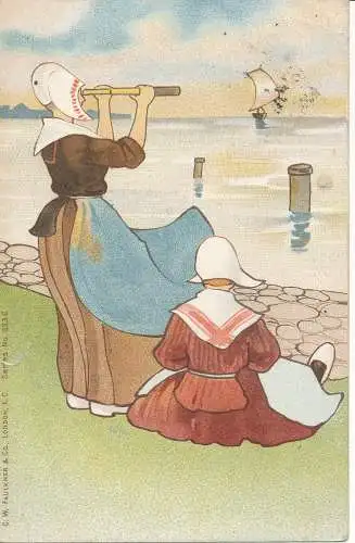 PC13860 alte Postkarte. Zwei Frauen am Meer. Faulkner. Nr. 323C. 1905