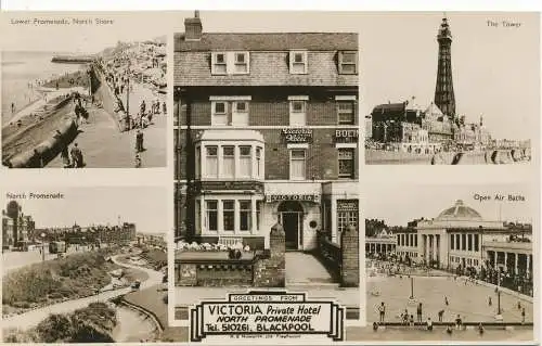 PC14969 Victoria Privathotel North Promenade. Blackpool. Multi-View. Pfeil. RP