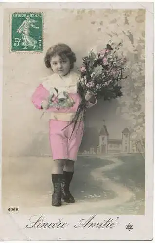 PC12853 alte Postkarte. Aufrichtige Freundschaften. Mädchen mit Blumen. Nr. 4068