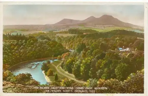 PC15570 Eildon Hills and River Tweed von Bemersyde. Weiß. Best of All Serie.