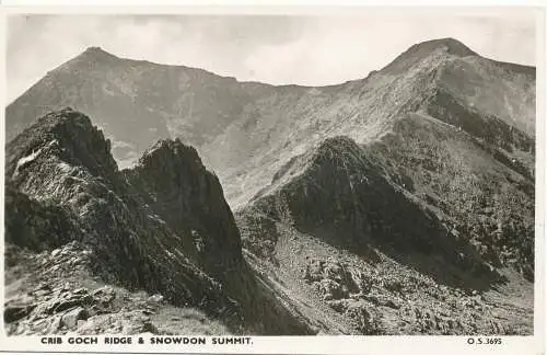 PC16453 Crib Goch Ridge und Snowdon Summit. Photochrom. RP