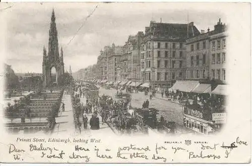 PC17027 Princes Street. Edinburgh. westlich aussehen. Zuverlässige Serie. 1903