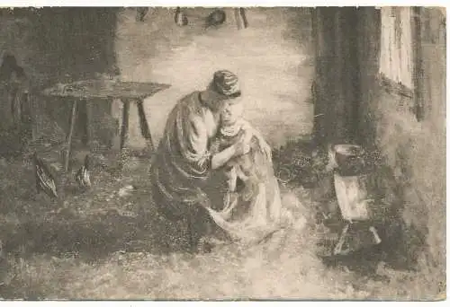 PC17786 altes Gemälde. Mutter und Kind. Pfauenserie. 1913