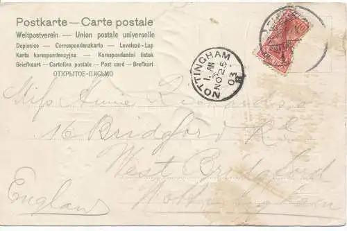 PC18486 alte Postkarte. Frau und Mann im Garten. 1903