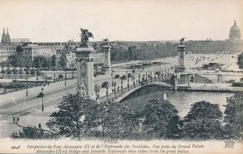 PC18922 Paris. Alexandre III. Brücke und Invaliden Esplanade Ansicht von der